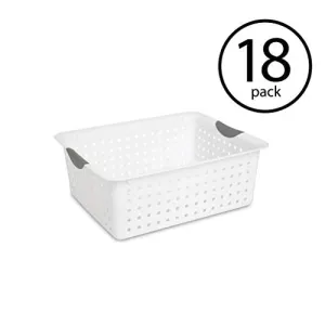 STERILITE Large Ultra Plastic Storage Bin Organizer Basket, White 18 Pack