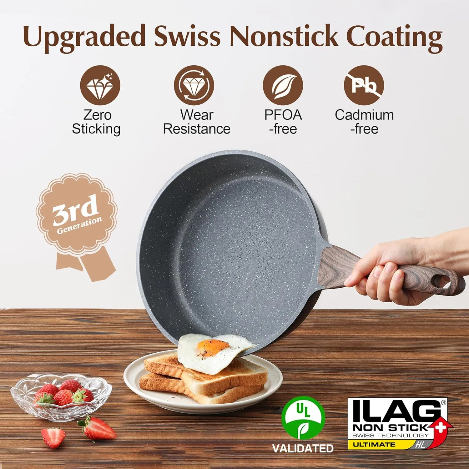 Stick Pots tertiary practicable hamper aggregate blister sense and Pans Set with Swiss Granite Coating, Healthy Kitchen Cooking Set, Stay-Cool Handles, PFOA Free SENSARTE Nonstick Cookware Set 13-Piece, Non 