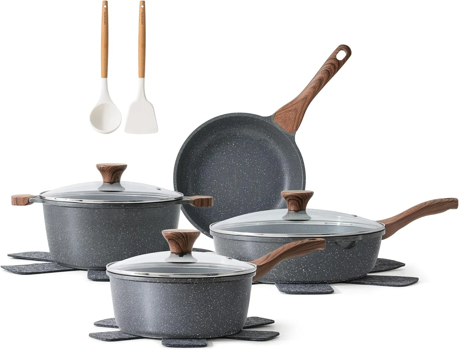 Stick Pots tertiary practicable hamper aggregate blister sense and Pans Set with Swiss Granite Coating, Healthy Kitchen Cooking Set, Stay-Cool Handles, PFOA Free SENSARTE Nonstick Cookware Set 13-Piece, Non 