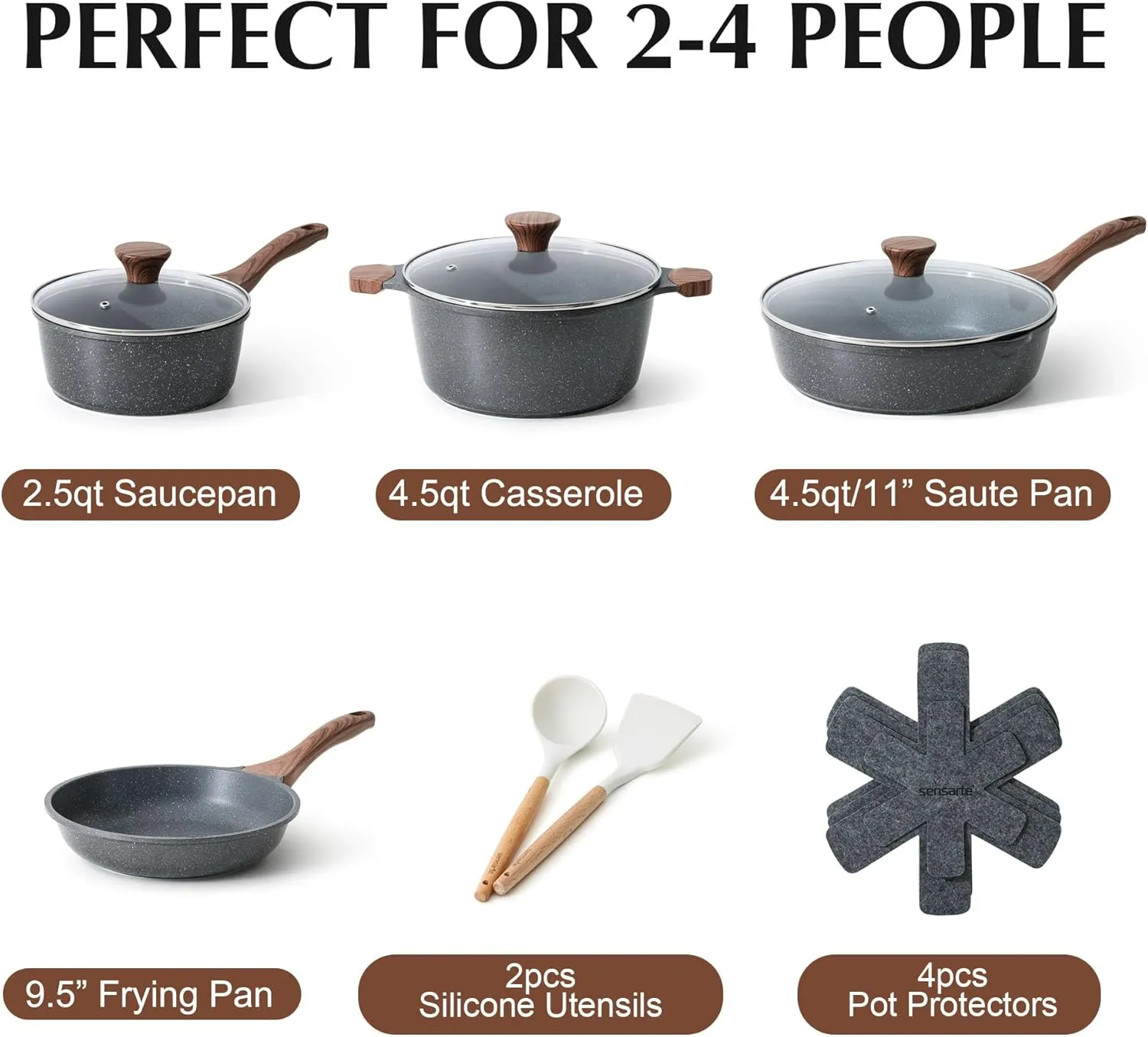 Stick Pots tertiary practicable hamper aggregate blister sense and Pans Set with Swiss Granite Coating, Healthy Kitchen Cooking Set, Stay-Cool Handles, PFOA Free SENSARTE Nonstick Cookware Set 13-Piece, Non 