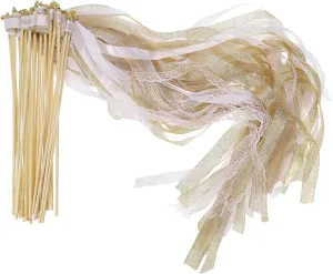 Sticks Fairy Wands, 25 Pack Lace Silk Fairy Stick Wand Send Off Streamers for Wedding Party Birthday Holiday Celebration, Gold orchid Tone PATIKIL Ribbon 