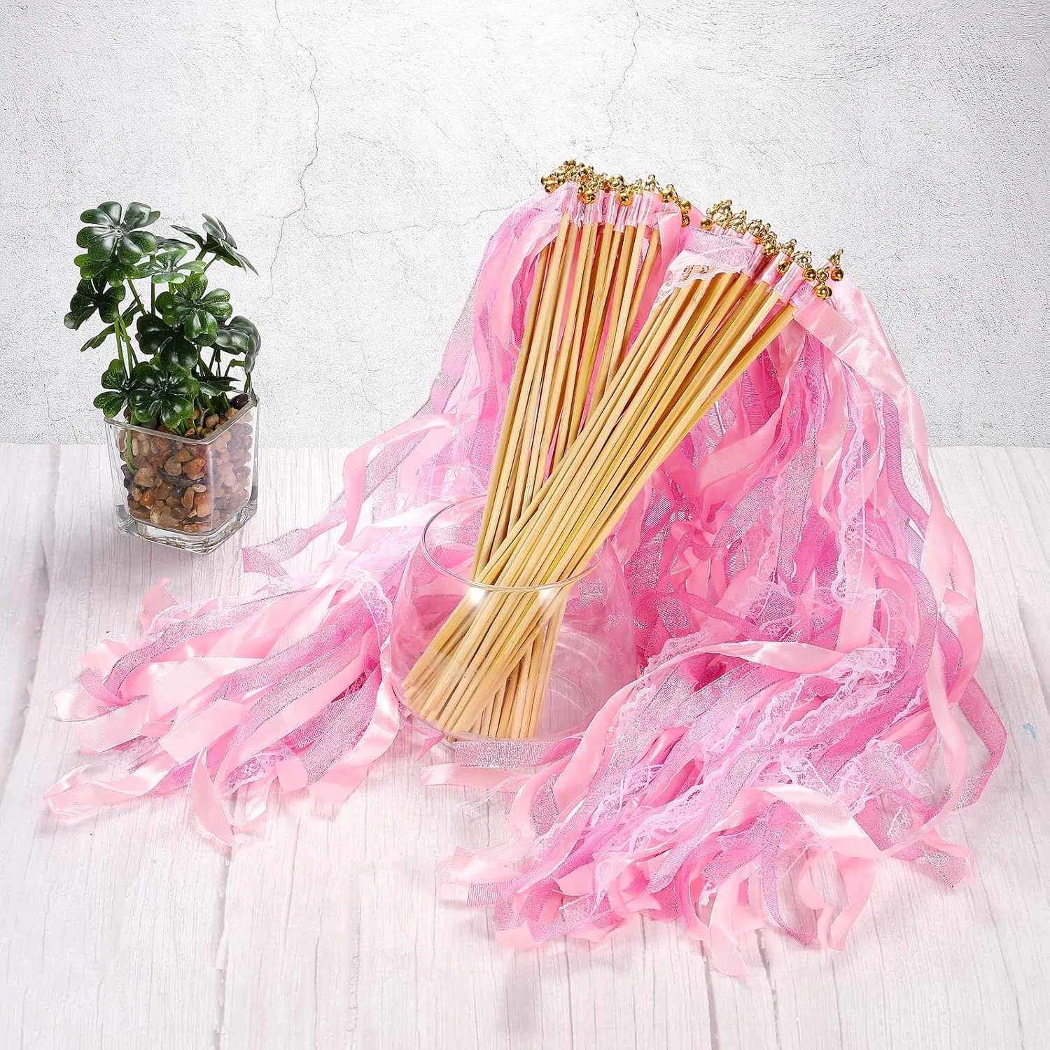 Sticks Fairy Wands, 25 Pack Lace Silk Fairy Stick Wand Send Off Streamers for Wedding Party Birthday Holiday Celebration, Gold orchid Tone PATIKIL Ribbon 