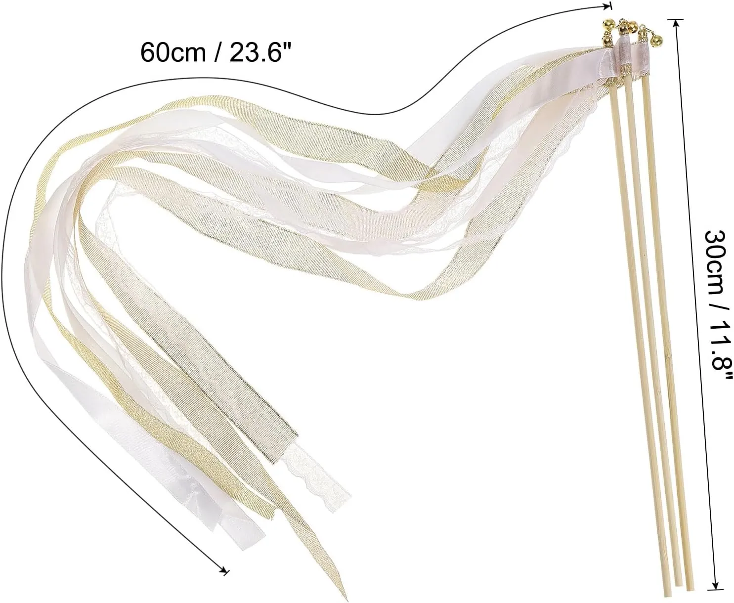 Sticks Fairy Wands, 25 Pack Lace Silk Fairy Stick Wand Send Off Streamers for Wedding Party Birthday Holiday Celebration, Gold orchid Tone PATIKIL Ribbon 