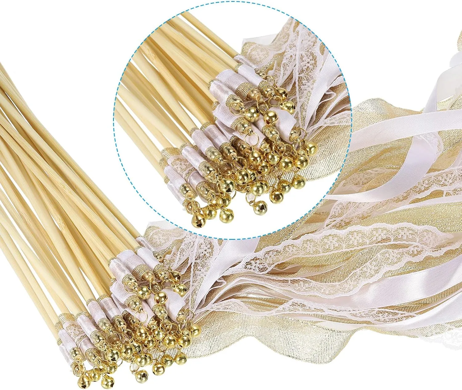 Sticks Fairy Wands, 25 Pack Lace Silk Fairy Stick Wand Send Off Streamers for Wedding Party Birthday Holiday Celebration, Gold orchid Tone PATIKIL Ribbon 