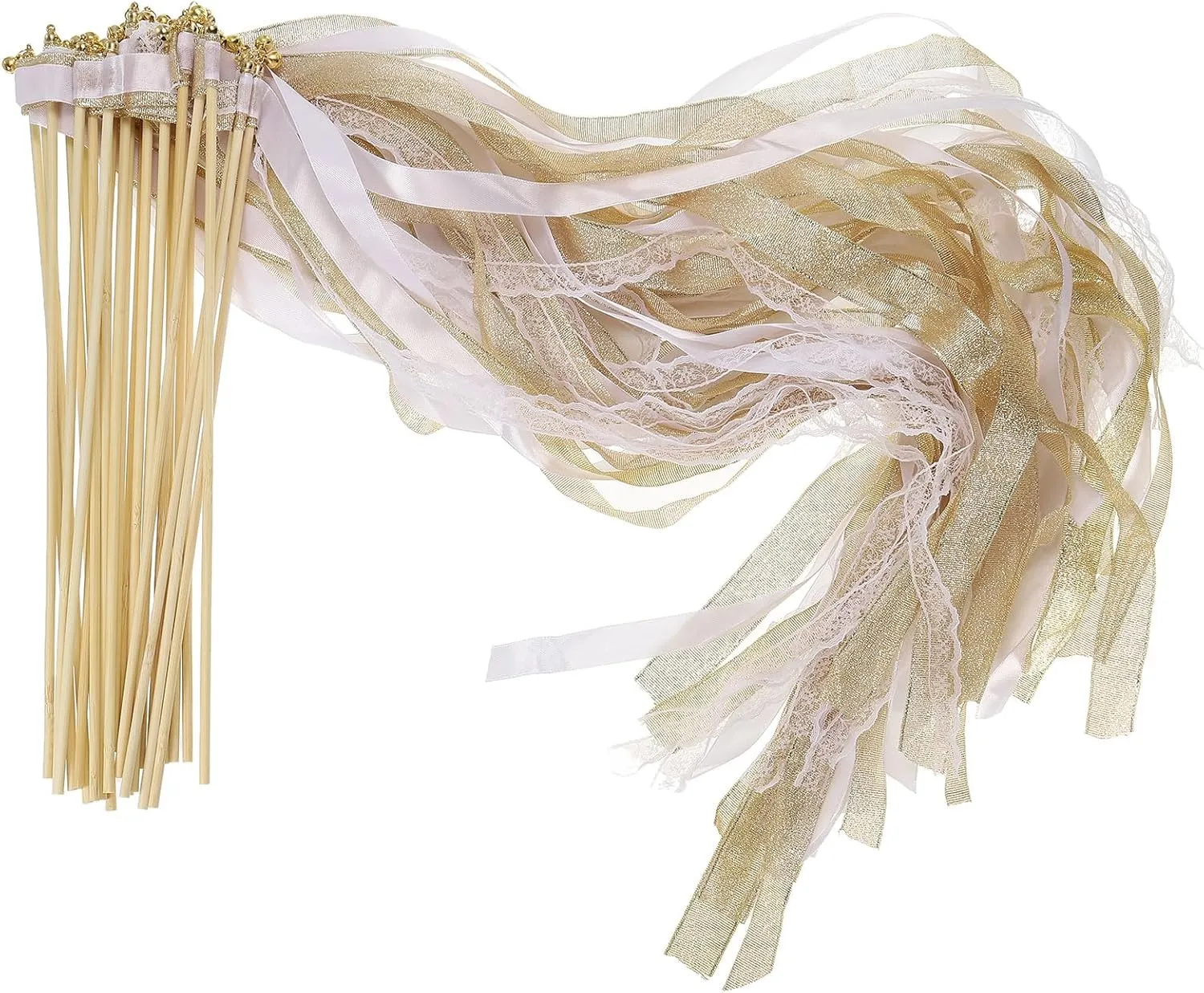 Sticks Fairy Wands, 25 Pack Lace Silk Fairy Stick Wand Send Off Streamers for Wedding Party Birthday Holiday Celebration, Gold orchid Tone PATIKIL Ribbon 