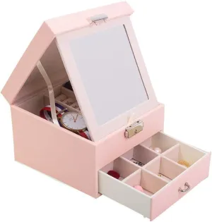 Stor (Pink) (Pink) Jewellery Box Jewelry Box Nordic Style Jewelry Box Jewellery Case and Display Case with Mirror for Earrings Watch Necklace Jewels Jewelry Storage Box thorn gild Accessories 