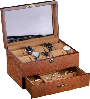 Storage Box Wooden Multifunctional courtship travel Large-Capacity with Lock Watch Storage Cabinet with Glass Lid Birthday Gift for Friends (Browna 30��20.5��16.5cm) Watch Box Watch 