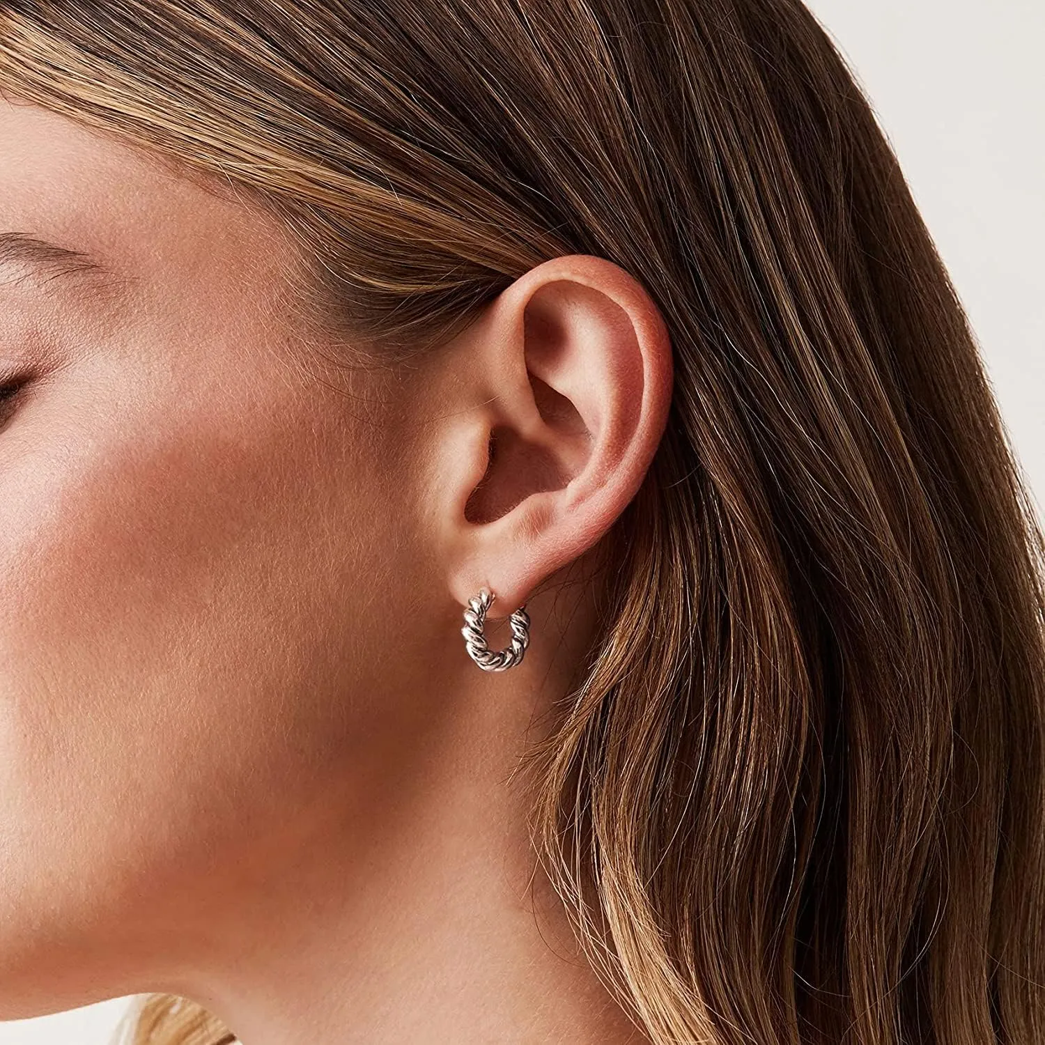 storage Round Hoop Earrings in Rose, White and Yellow Gold PAVOI 14K Gold Plated Twisted Rope 