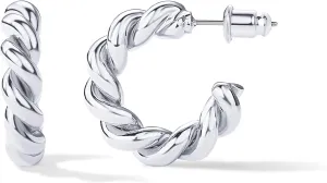storage Round Hoop Earrings in Rose, White and Yellow Gold PAVOI 14K Gold Plated Twisted Rope 