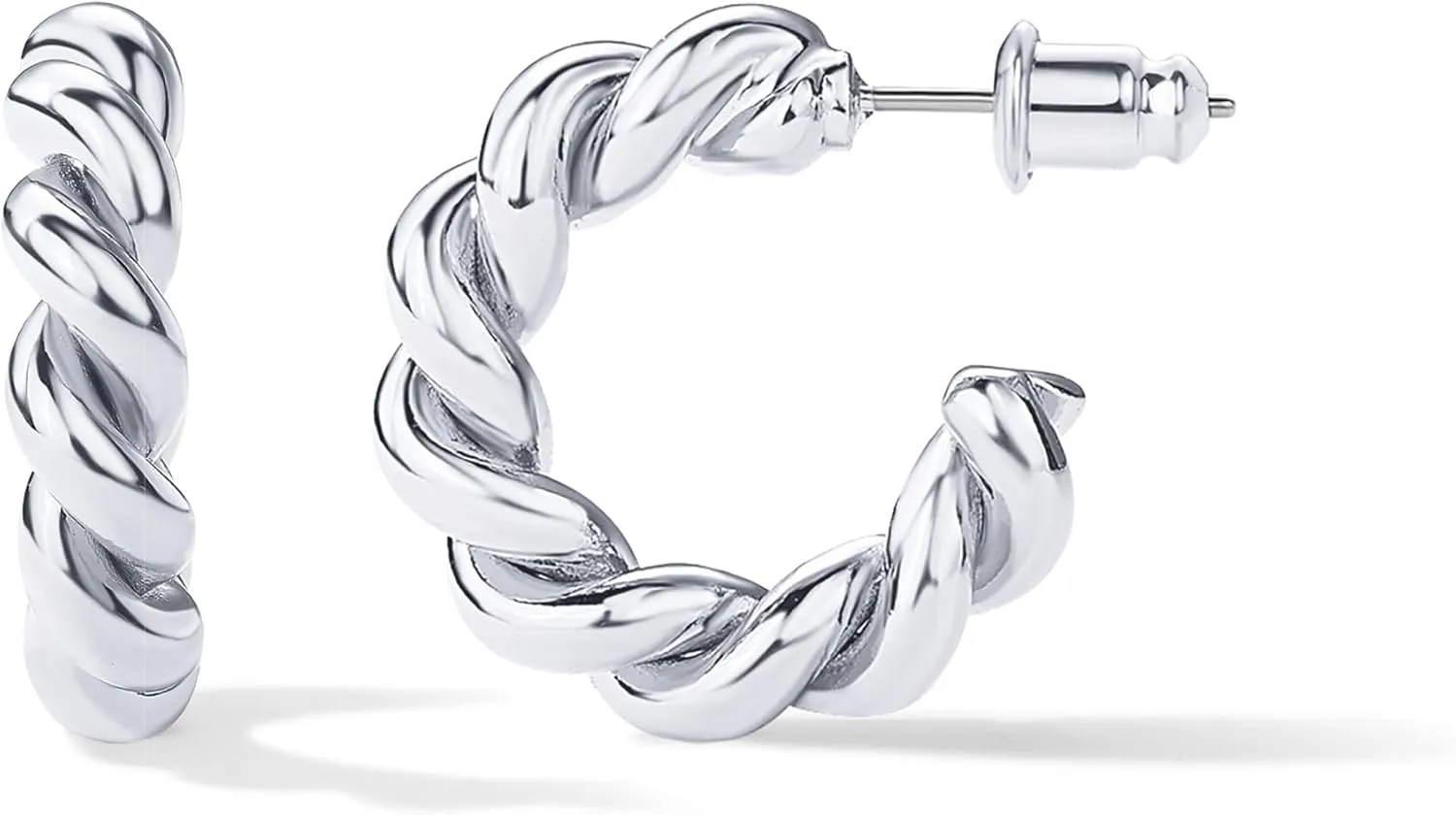 storage Round Hoop Earrings in Rose, White and Yellow Gold PAVOI 14K Gold Plated Twisted Rope 