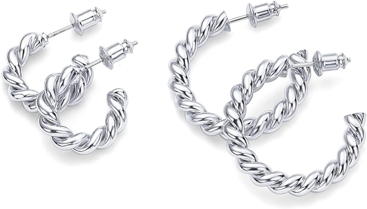 storage Round Hoop Earrings in Rose, White and Yellow Gold PAVOI 14K Gold Plated Twisted Rope 