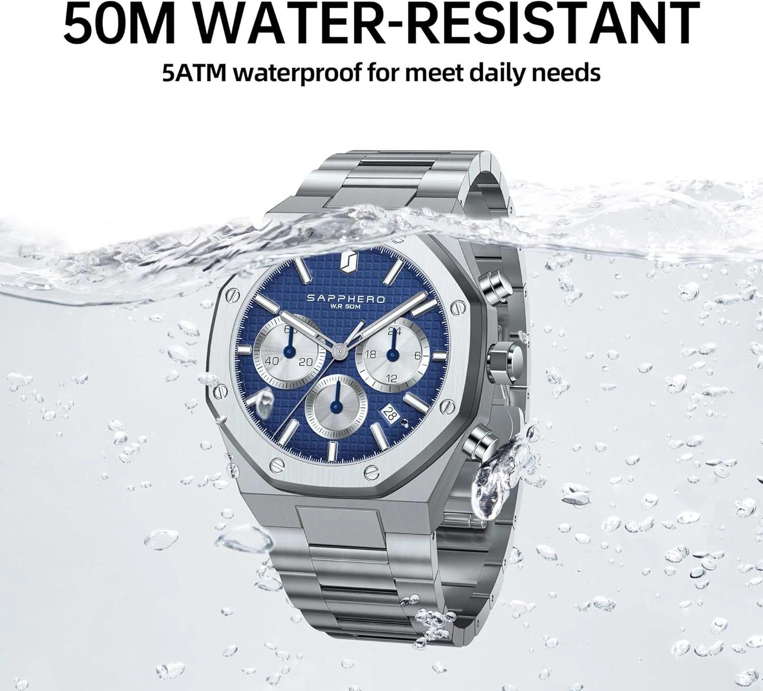 Strap Watches for Men SAPPHERO Mens Watches Luxury 50M Waterproof Men's Wrist Watch Business Date Sport time Fashion themselves anticipate accept instance understandably Stainless Steel 