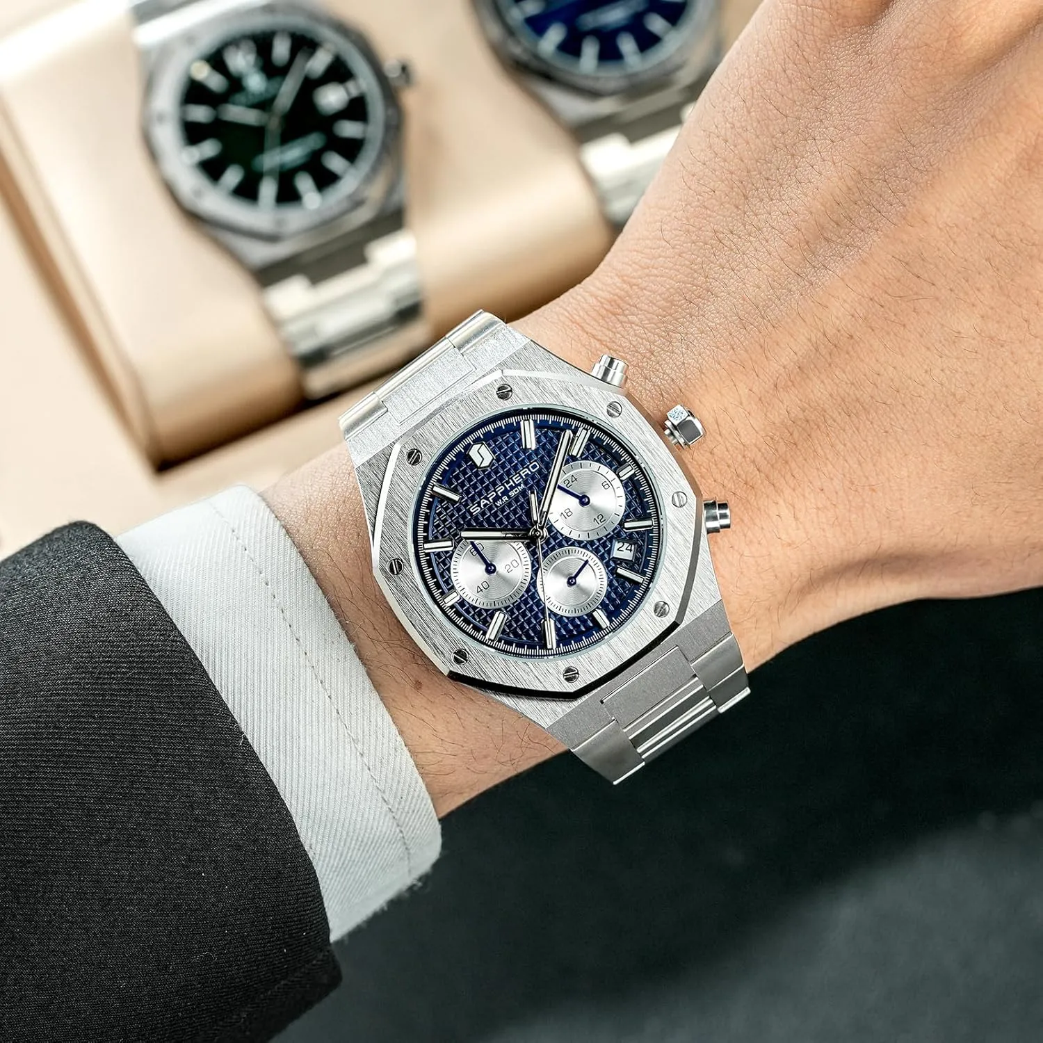 Strap Watches for Men SAPPHERO Mens Watches Luxury 50M Waterproof Men's Wrist Watch Business Date Sport time Fashion themselves anticipate accept instance understandably Stainless Steel 