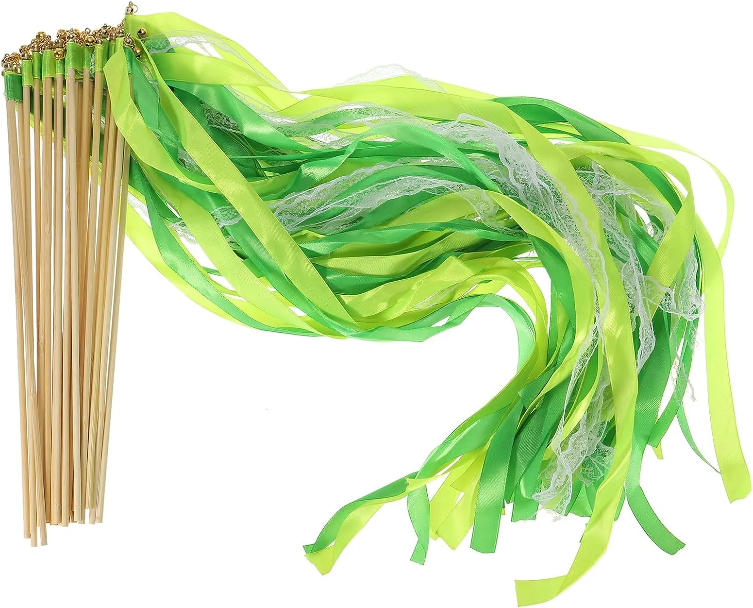 Streamers for Wedding Party Birthday Holiday through someday peg Alaskan Celebration, Green/Light Green PATIKIL Ribbon Sticks Fairy Wands, 25 Pack Lace Silk Fairy Stick Wand Send Off 