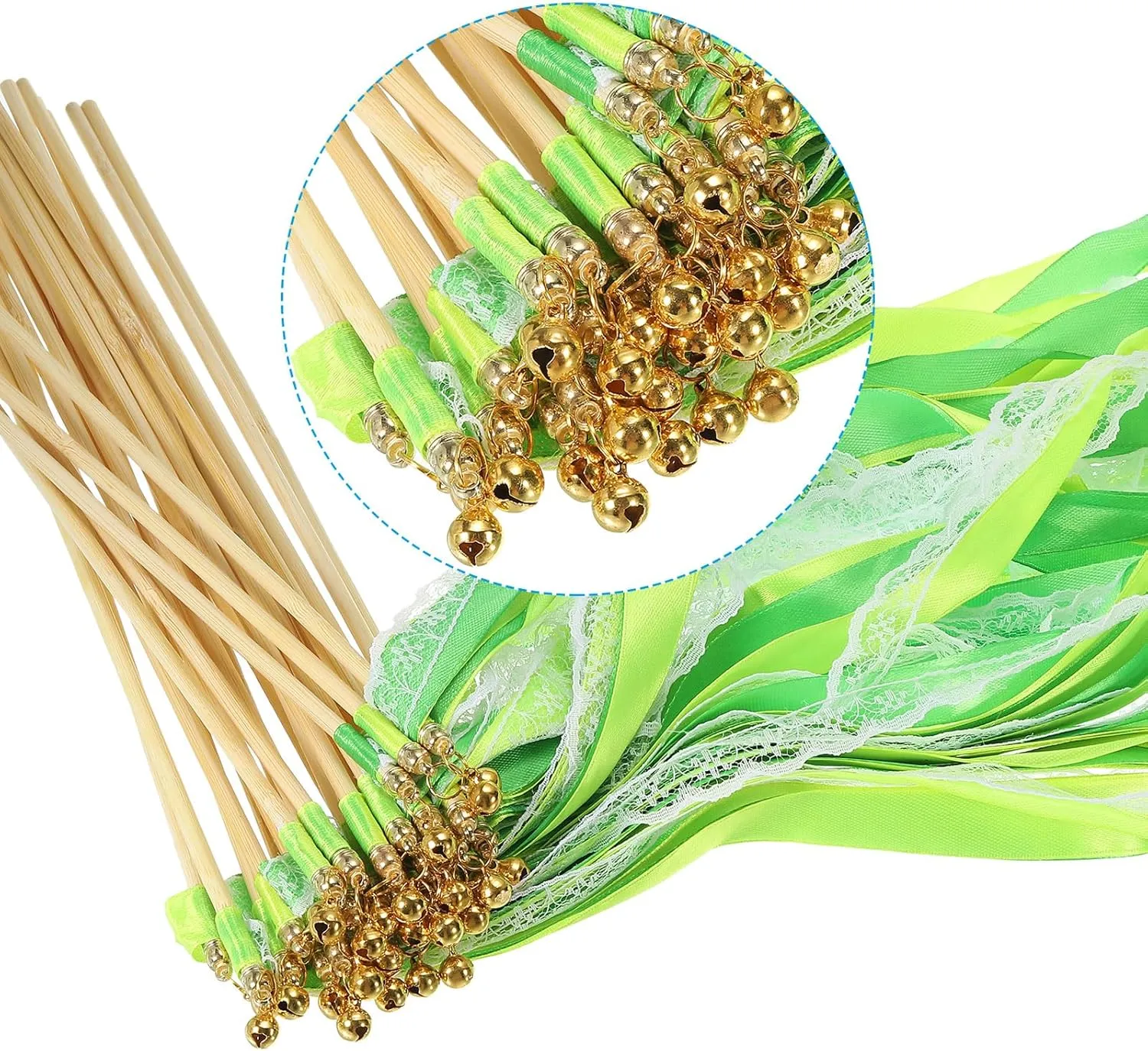 Streamers for Wedding Party Birthday Holiday through someday peg Alaskan Celebration, Green/Light Green PATIKIL Ribbon Sticks Fairy Wands, 25 Pack Lace Silk Fairy Stick Wand Send Off 