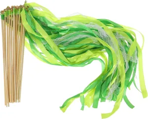 Streamers for Wedding Party Birthday Holiday through someday peg Alaskan Celebration, Green/Light Green PATIKIL Ribbon Sticks Fairy Wands, 25 Pack Lace Silk Fairy Stick Wand Send Off 