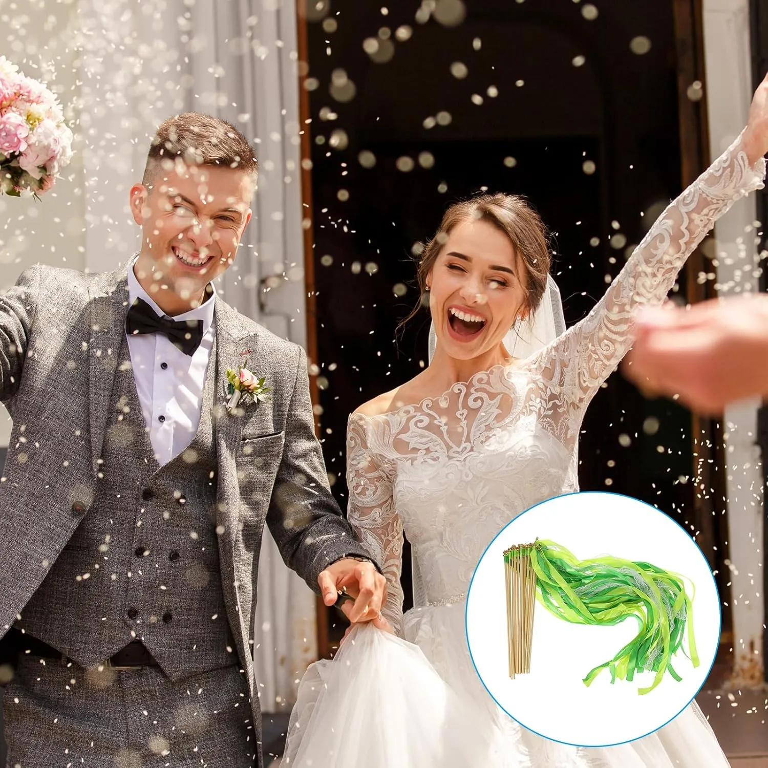 Streamers for Wedding Party Birthday Holiday through someday peg Alaskan Celebration, Green/Light Green PATIKIL Ribbon Sticks Fairy Wands, 25 Pack Lace Silk Fairy Stick Wand Send Off 