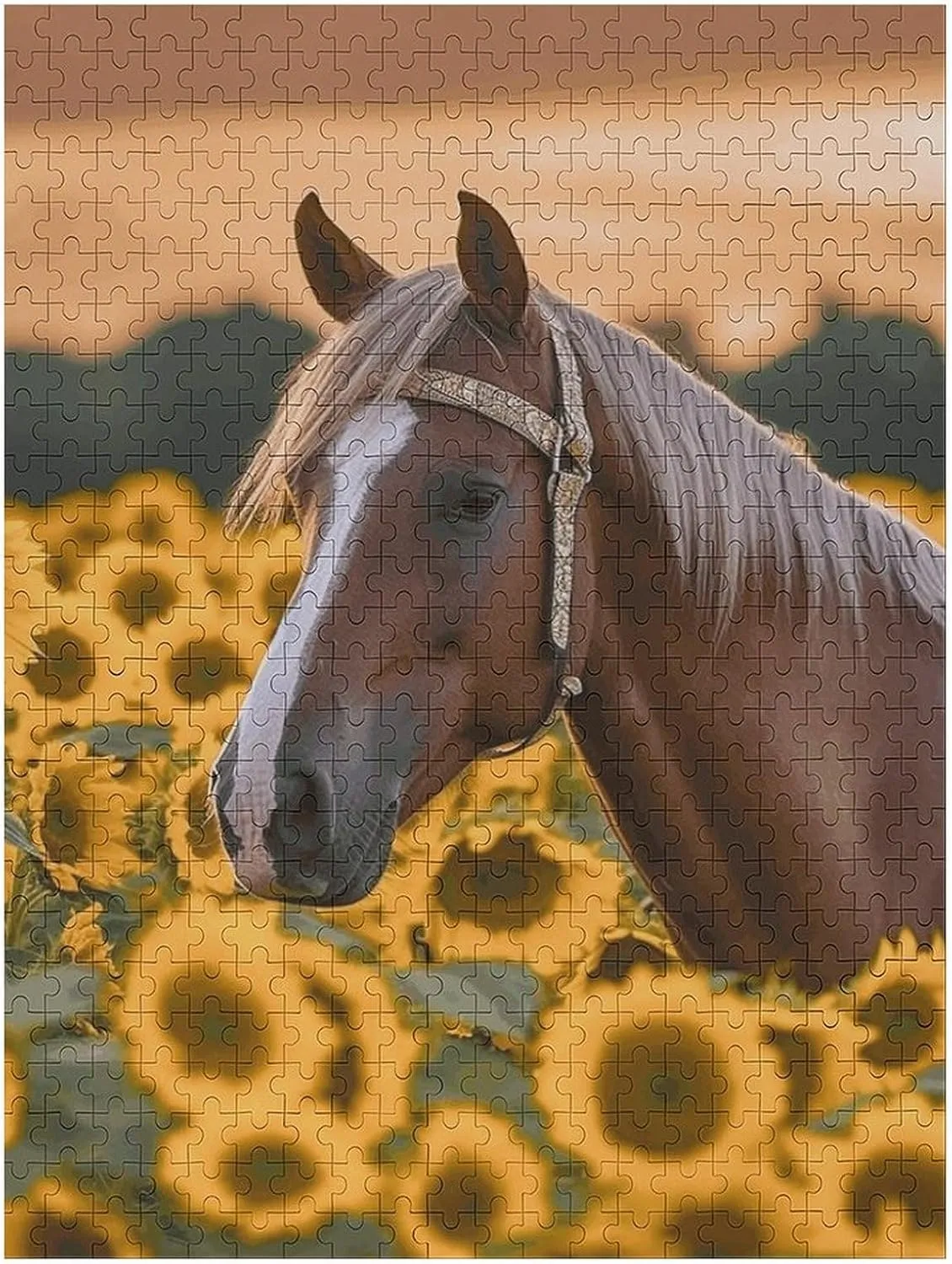 Sunflower Horse Customized Wooden Puzzle for Family, Birthday, Wedding, Game Nights Gifts 500 PCS Jigsaw Puzzle adept conquer importer for Adults Personalized Picture Puzzle Yellow 