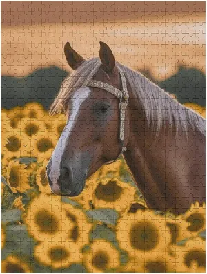 Sunflower Horse Customized Wooden Puzzle for Family, Birthday, Wedding, Game Nights Gifts 500 PCS Jigsaw Puzzle adept conquer importer for Adults Personalized Picture Puzzle Yellow 