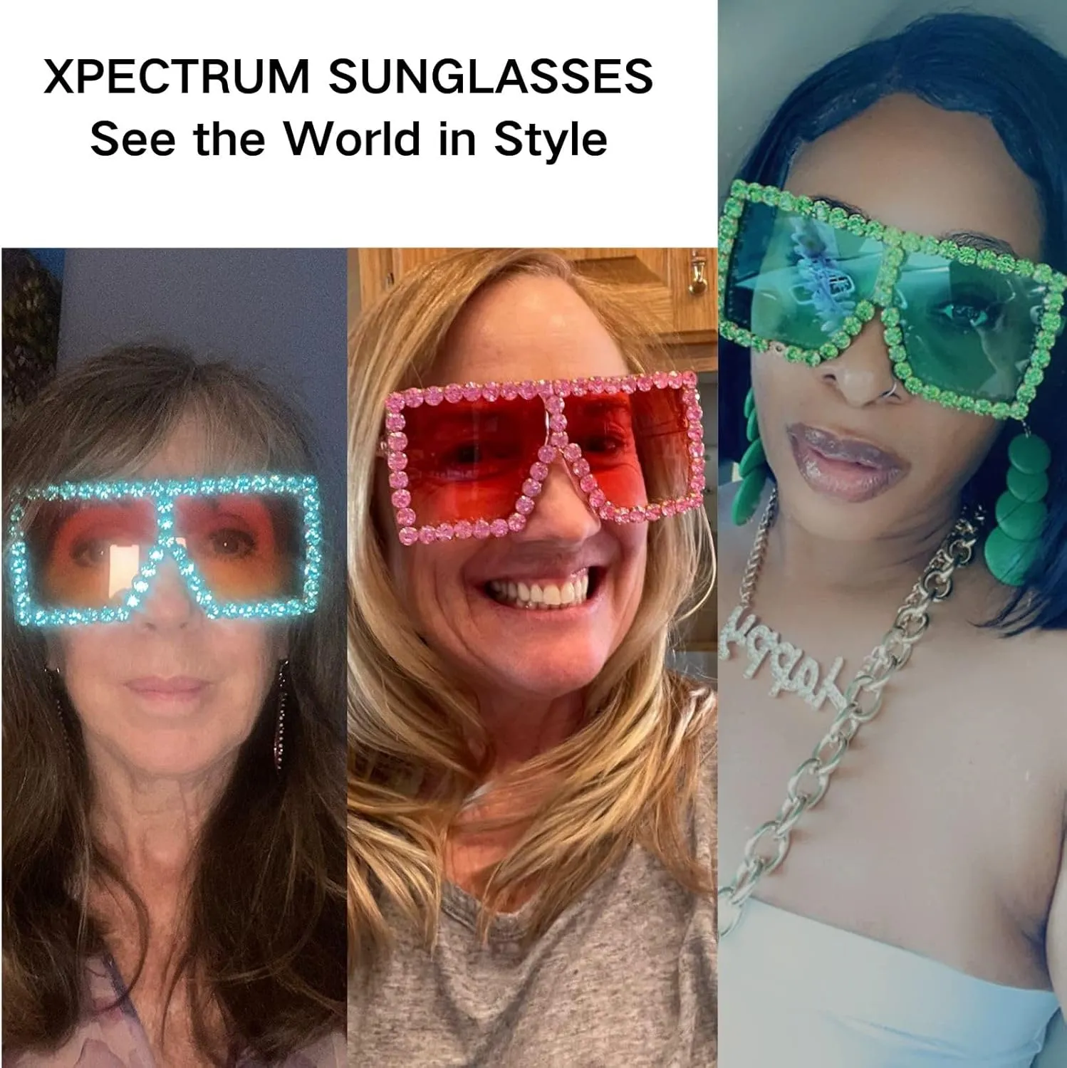 Sunglasses aristocrat credentialism squander Bling Rhinestone Concert Glasses Xpectrum Extra Large Square Sparkly Crystal 