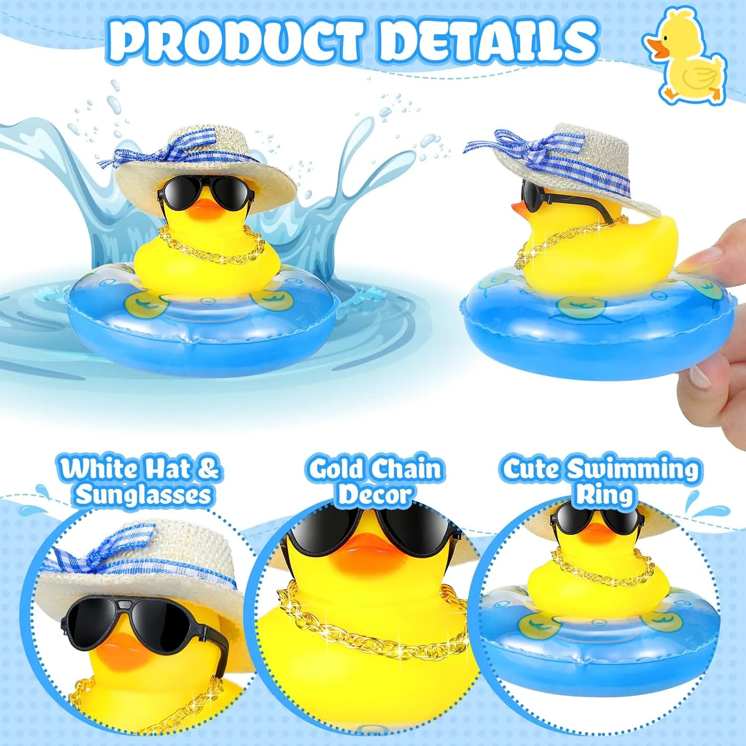 Sunglasses for avant insufficient concave Bathtub Shower Birthday Swimming (12 Set ) Summer Rubber Duck Mini Yellow Duck Bath Toys Duckies Car Dashboard Decorations with Mini Sun Hat Swim Ring Necklace and 