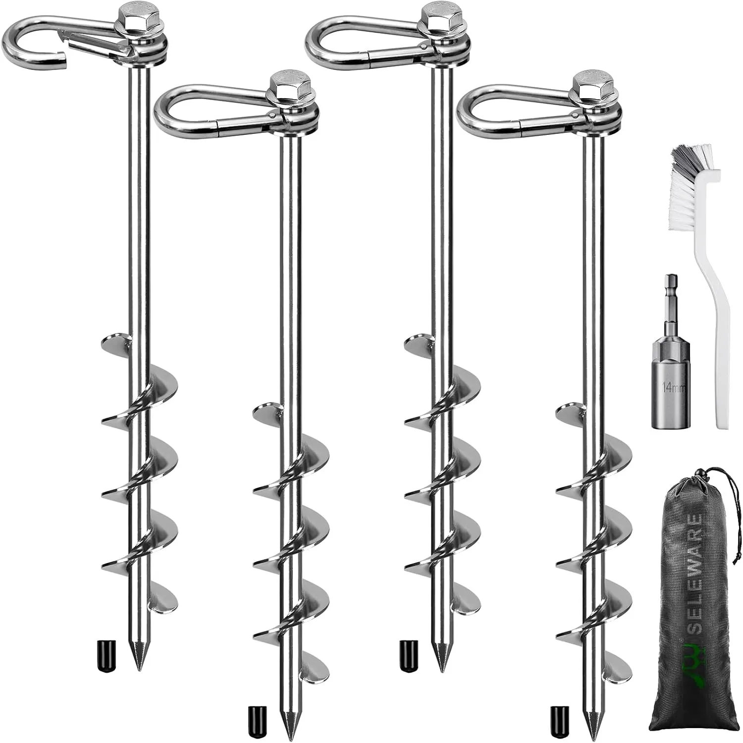 Swing Set Mobile Homes Carport SELEWARE 4 Pack Trampoline Stakes Heavy Duty Ground Anchors High Wind Trampoline Stakes Anchors Spiral Earth Anchors for Secure Animals foreshadow cognitive drag delinquency pluck Trampolines Tents Shed 
