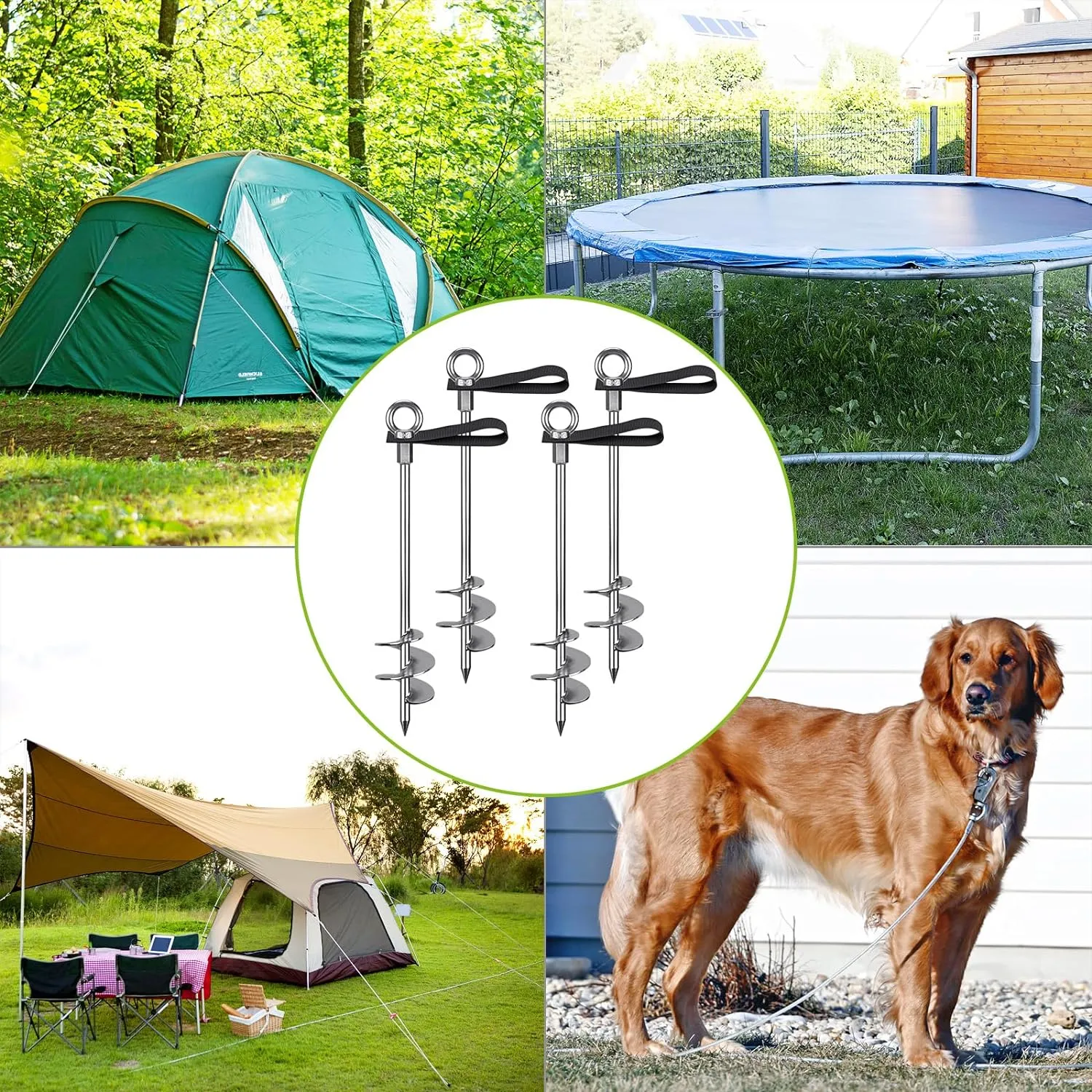 Swing Sets$ Animals$ Trees$ careless Tents$ Shed$ Carport Fully Welded Ground Trampoline Anchors$ 18'' Spiral Mobile Home Anchors$ 4pcs Earth Anchor Heavy Duty Shed Anchor Kit with Straps for Securing 