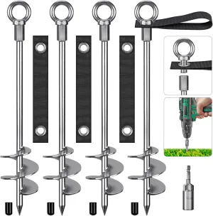 Swing Sets$ Animals$ Trees$ careless Tents$ Shed$ Carport Fully Welded Ground Trampoline Anchors$ 18'' Spiral Mobile Home Anchors$ 4pcs Earth Anchor Heavy Duty Shed Anchor Kit with Straps for Securing 