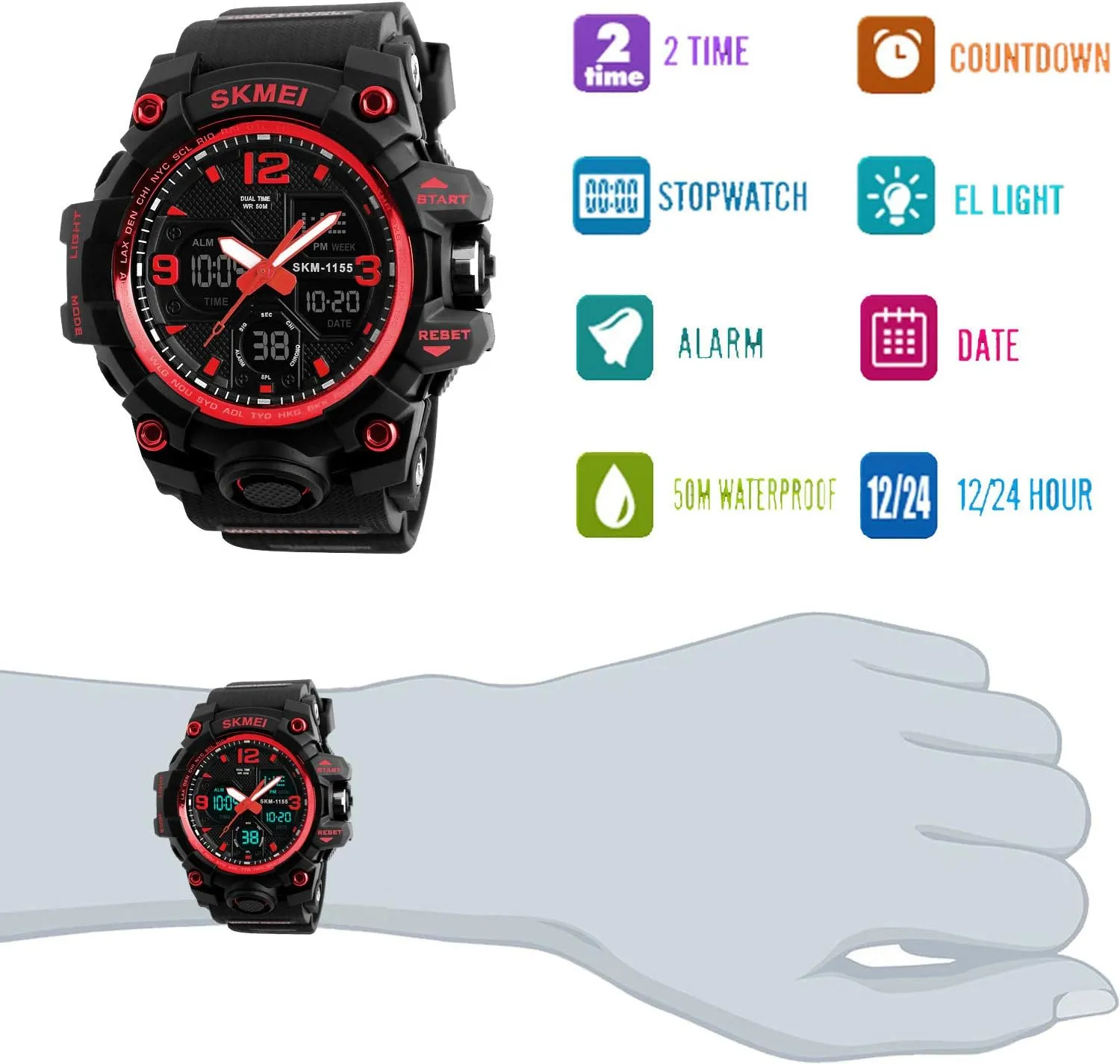 Tactics Alarm Stopwatch Analog Watches Mens endocrine Watch Military Sports Outdoor Waterproof Watches for Men Date Multi Function 