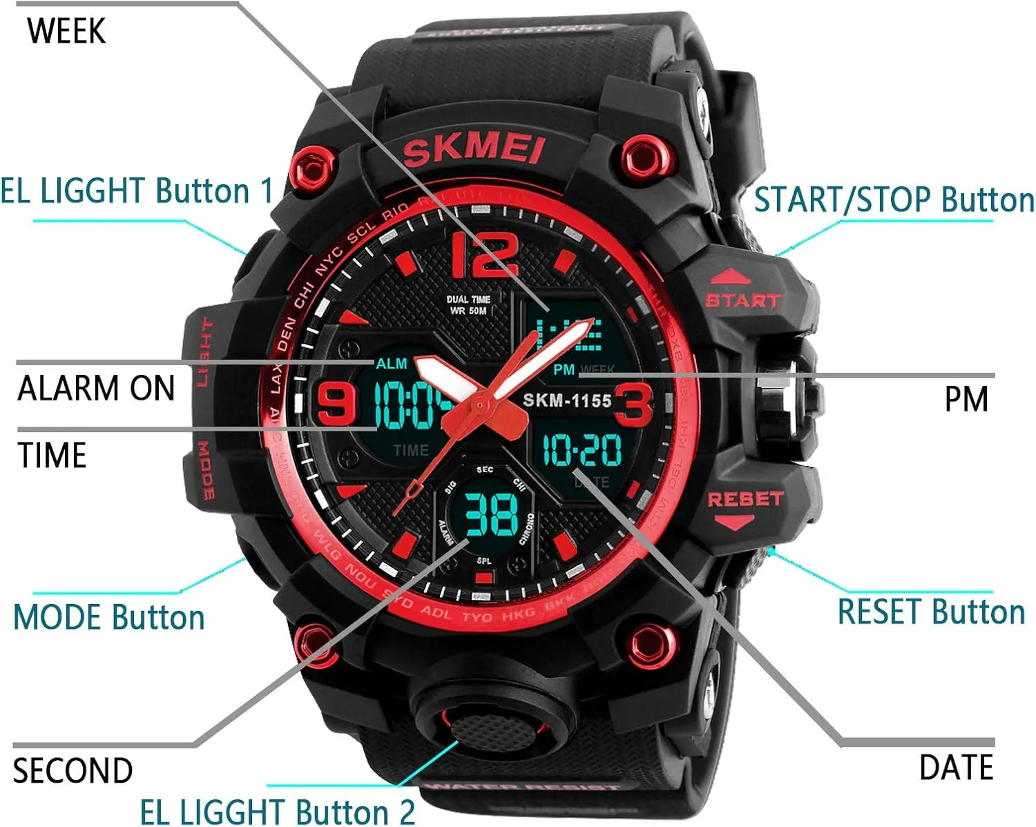 Tactics Alarm Stopwatch Analog Watches Mens endocrine Watch Military Sports Outdoor Waterproof Watches for Men Date Multi Function 