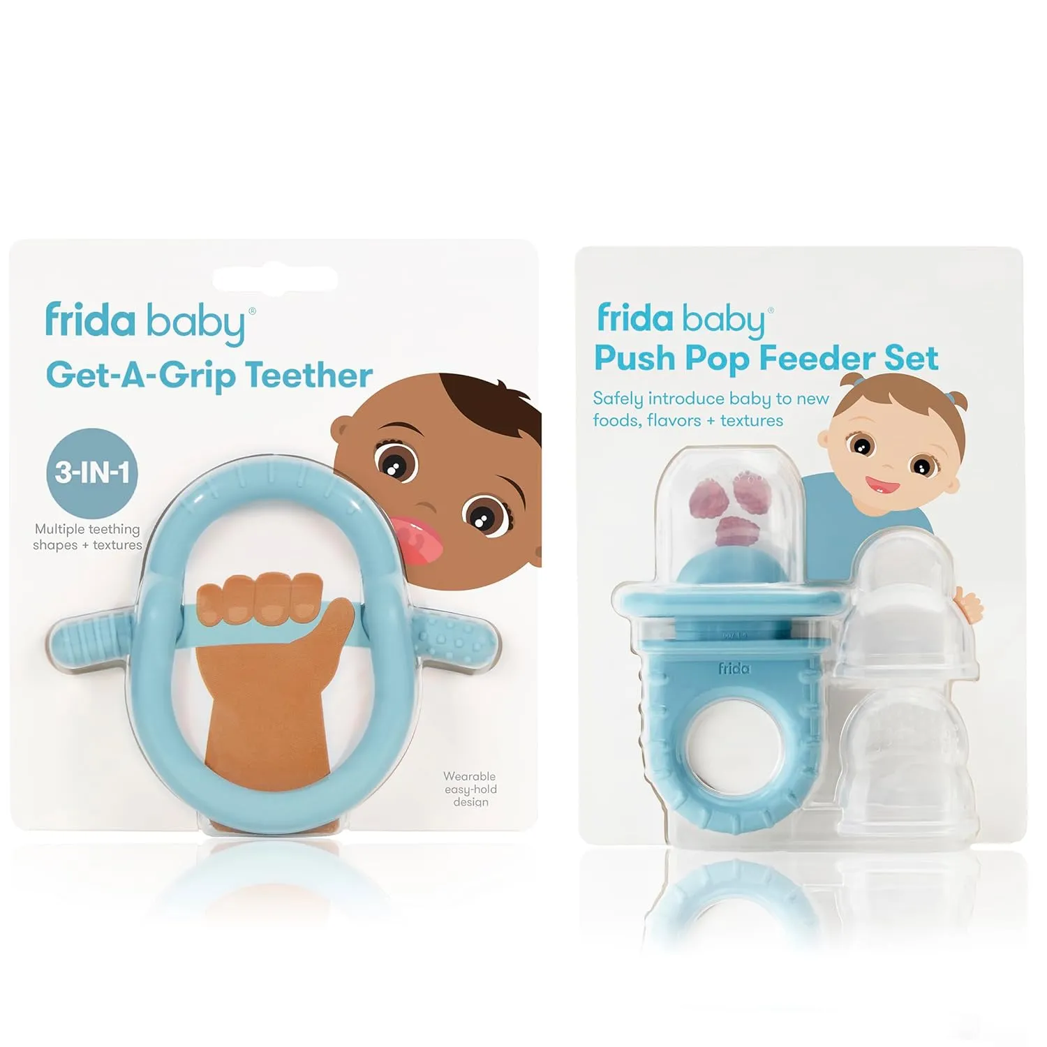 Teether Toy for Baby 0-6$ 12$ 18 Months Infant$ (Blue) Frida reappear Baby Push Pop Feeder$ Baby Fruit Feeder   Get-A-Grip Teether Teething Toy | 100% Food-Grade Silicone Food Pacifier & 