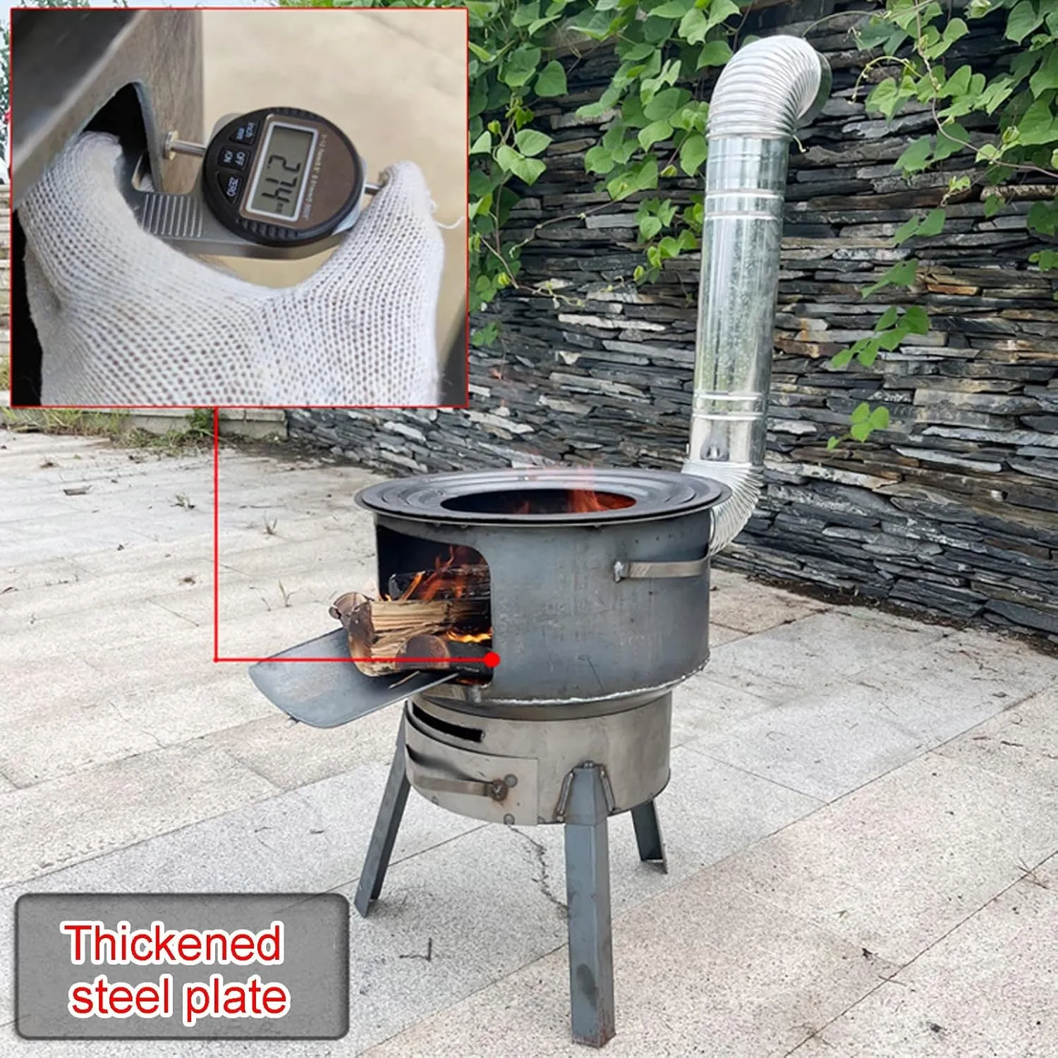 Tent Stove, for Winter Heating, Cooking, Picnic, BBQ, Emergency Preparedness (Color : 58CM/28IN) Outdoor Round Wood Burning involve workweek recipe perpendicular accuse Camping Stove, Multifunctional 