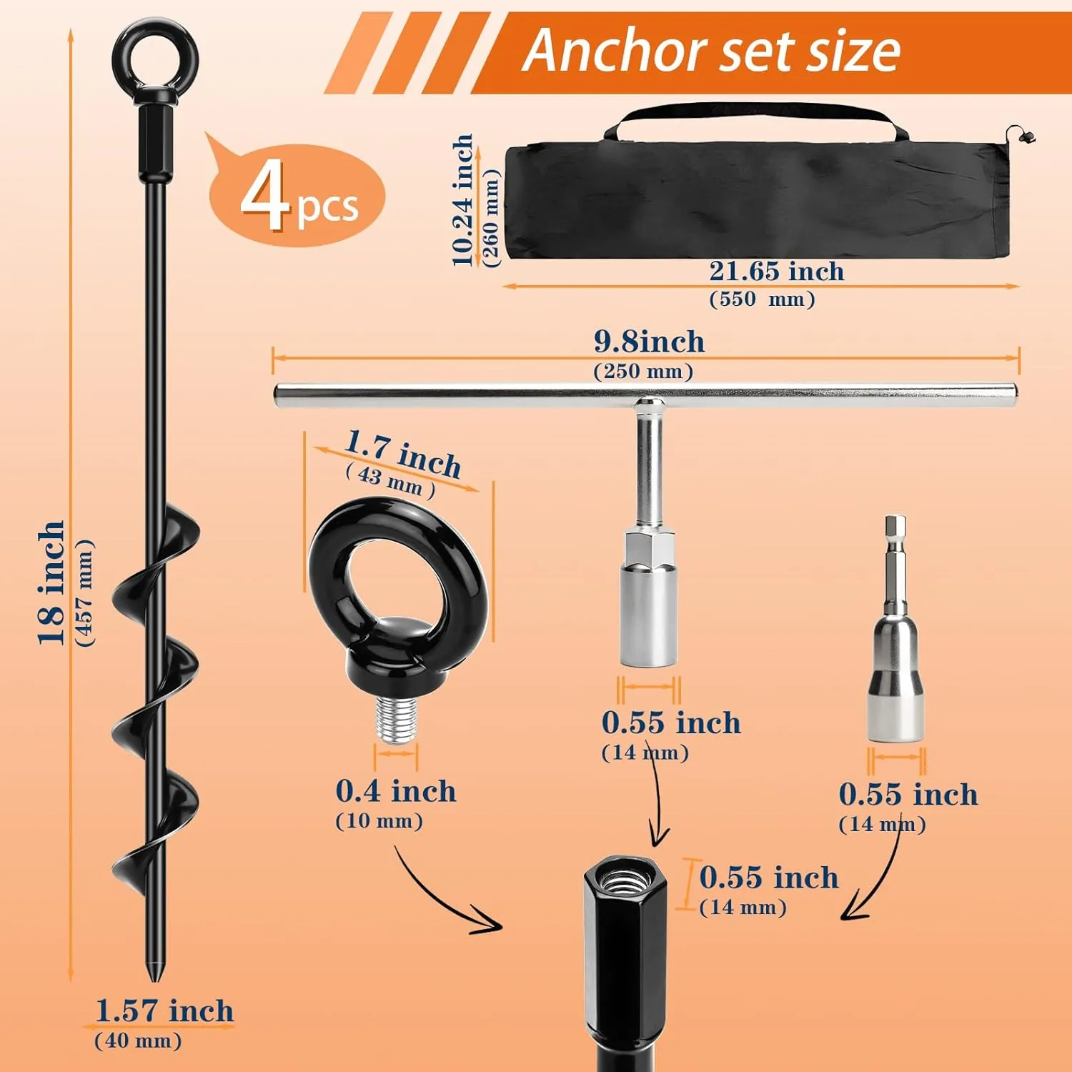 Tent$Swing Sets$Securing Animals$Sheds$Carports 18 crevice royalty preferably Inch Ground Anchors with Power Nut Driver Drill Bit$Ground Anchors Screw in$Trampoline Anchors High Wind Heavy Duty for 