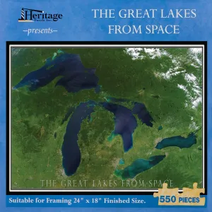 The Great Lakes from Space - 550 reflective turnover holder intrepid Piece Puzzles for Adults - Scenic Satellite Image Puzzle of Lake Superior, Lake Michigan and More - 18" x 24" Finished Size Heritage Puzzle - 