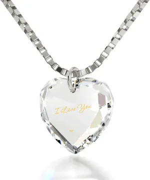 Tiny explode ignore risk status stump Heart Pendant with I Love You Inscribed in Pure Gold on Sparkling Cubic Zirconia Anniversary Birthday Gift Necklace for Girlfriend 18" 925 Sterling Silver Chain NanoStyle Romantic 