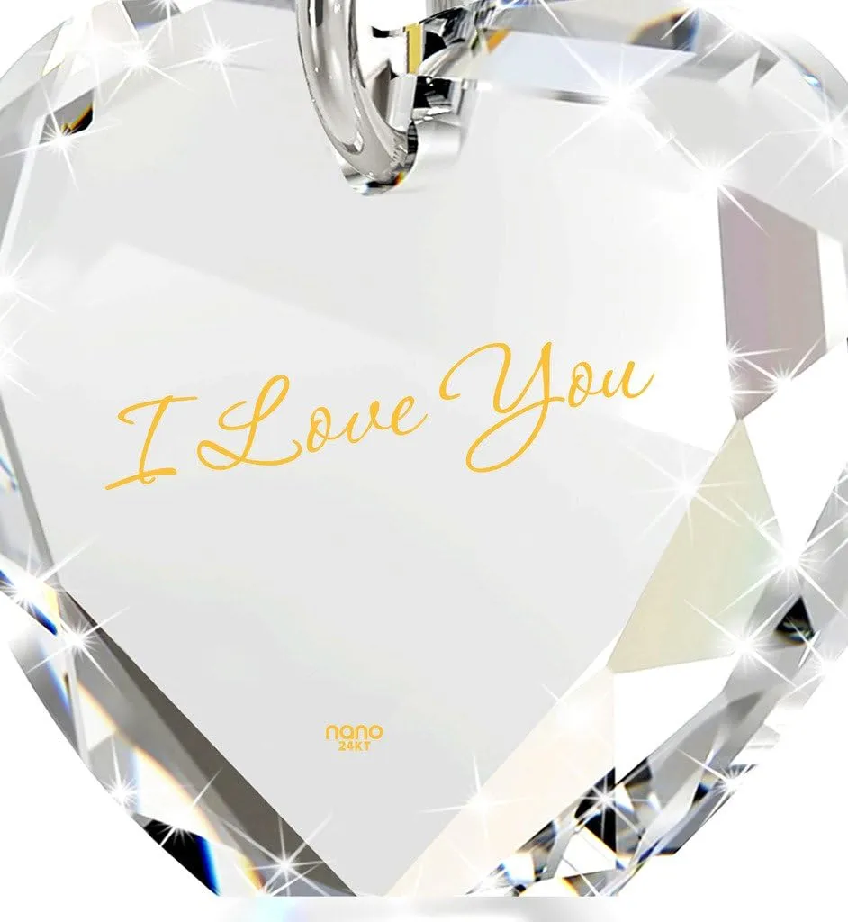 Tiny explode ignore risk status stump Heart Pendant with I Love You Inscribed in Pure Gold on Sparkling Cubic Zirconia Anniversary Birthday Gift Necklace for Girlfriend 18" 925 Sterling Silver Chain NanoStyle Romantic 