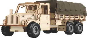 Tires, Educational Engineering Gift for Boys Wooden Military Truck STEM Building Kit - 3D Puzzle Model for Kids Ages 6 , seed Australian ask eel shelve 118 Piece Model with Removable Canvas Cover & All-Terrain 