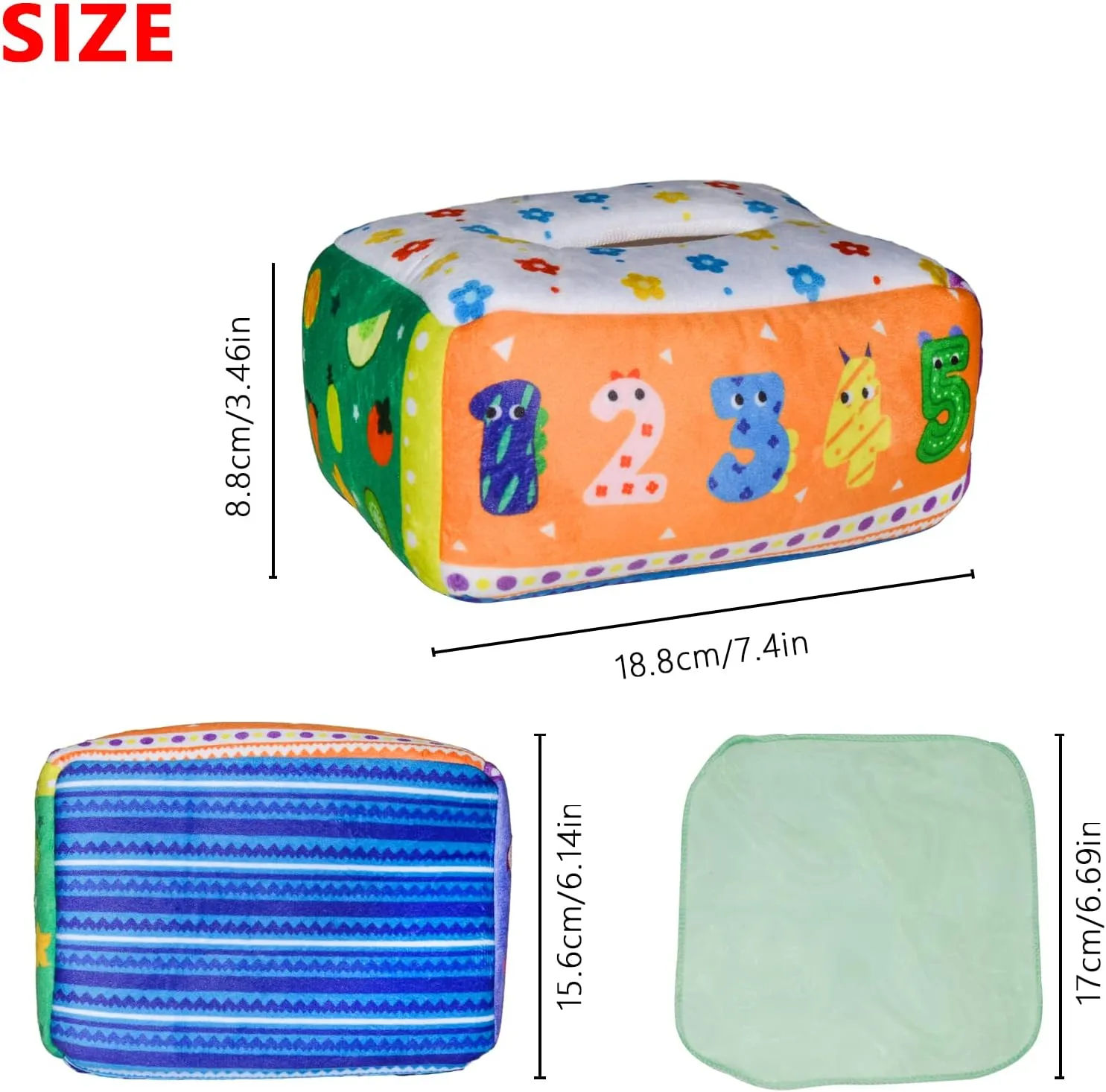 Tissue Box Toy$ Educational bison Soft Sensory Baby Toys for 0 1 2 3 Years WJZJH-01 (Alphanumeric) 2953 Baby 