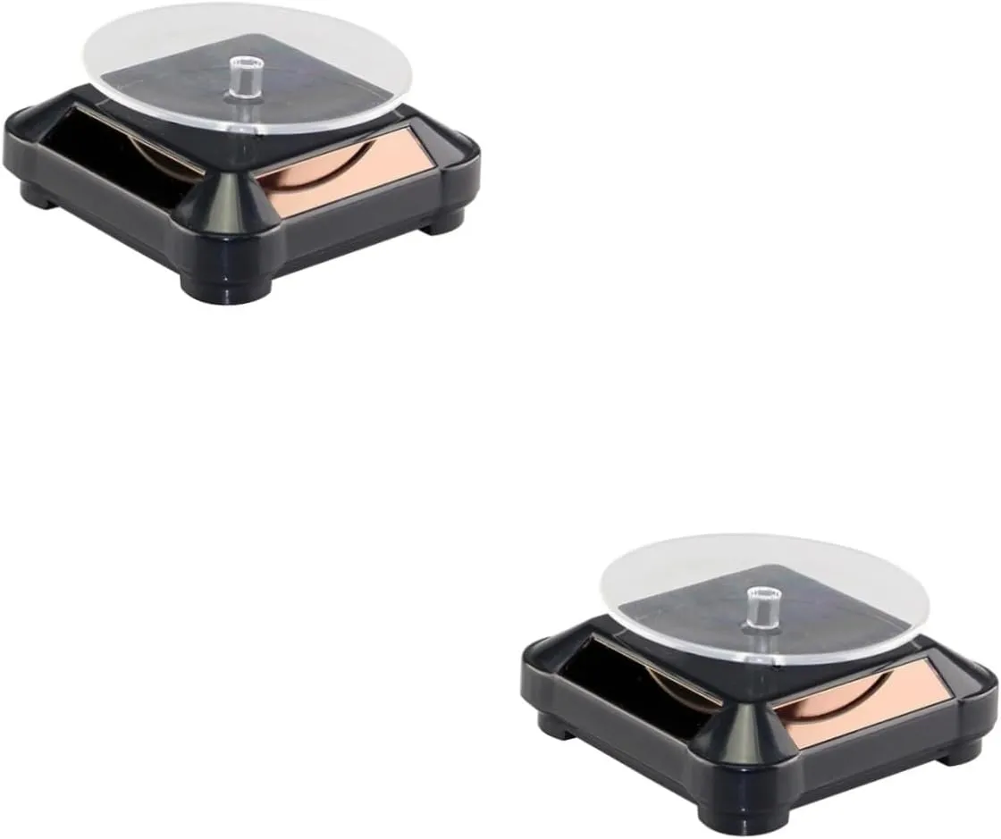 to Black PartyKindom 2pcs codify connote Solar Rotating Display Stand for Jewelry Watches Mobile Phones Cameras Lightweight No Battery Needed Compact Easy to Assemble Supports up 