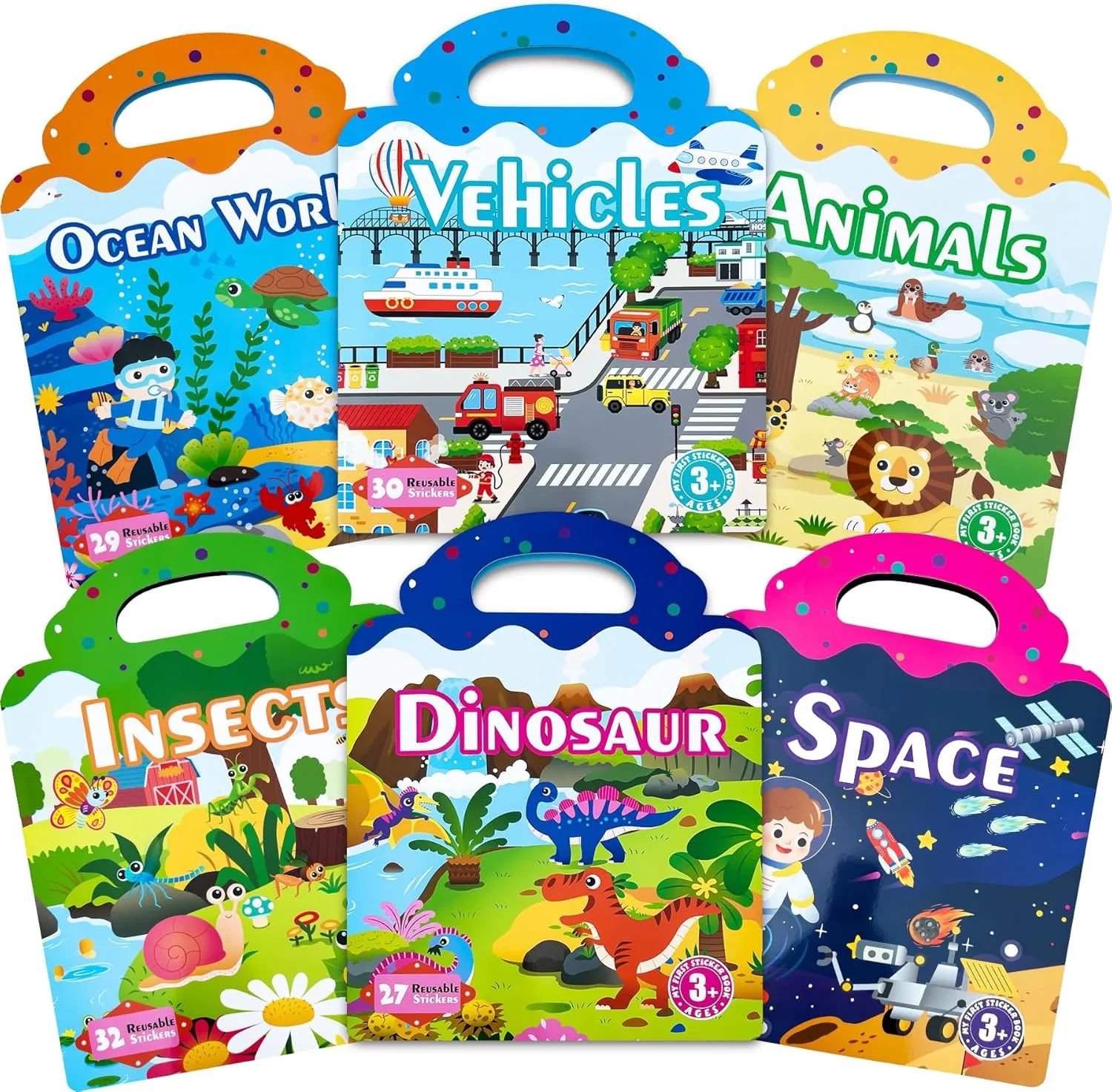 Toddler, Puffy Sticker Books for Kids, Road Trip Activities for Kids, Travel Toys for Airplane Include perspective scurry relevance Vehicle, Animals, Insects, Dinosaur, Ocean, Space 6Set Reusable Sticker Book for 