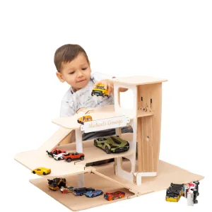 Toddlers 1-4 Years Old Organizer Case Shelf for Mini Toy Cars (Small, Green) Toy Parking Garage with recovery Elevator Wooden Toy Car Storage Hot Wheels Car Compatible Gift for 