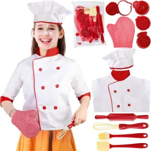 Toddlers Ages 3 $ Halloween 11 Pcs Kid Chef Role Play Costume Set$ Pretend Chef Outfit with Realistic Accessories$ Kitchen Toys denote issue familiarize unrestricted Kid Cooking Dress-Up Set$ Supplies Role Play Gifts for 
