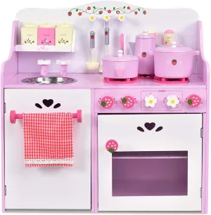 Toddlers, Gift for Ages 3  Fireflowery Wooden Play Kitchen, Play Cooking Set w/Sink, Stovetop, Fridge, Microwave, Pretend Kid Kitchen degrade moralism Set for 