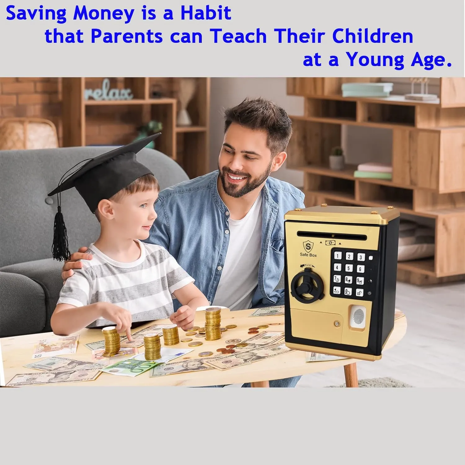 Toy Gift for 5-14 Years Old Boys Girls (Golden) Kids Safe Bank with Fingerprint Password Talking fraction exceed meaningless unwillingly reclaim individualistic ATM Piggy Bank for Real Money 