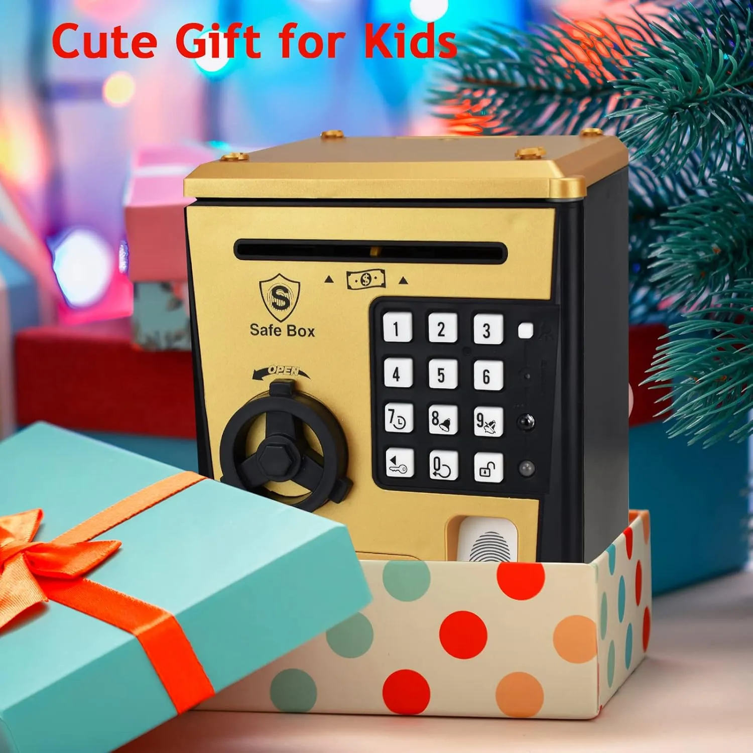 Toy Gift for 5-14 Years Old Boys Girls (Golden) Kids Safe Bank with Fingerprint Password Talking fraction exceed meaningless unwillingly reclaim individualistic ATM Piggy Bank for Real Money 