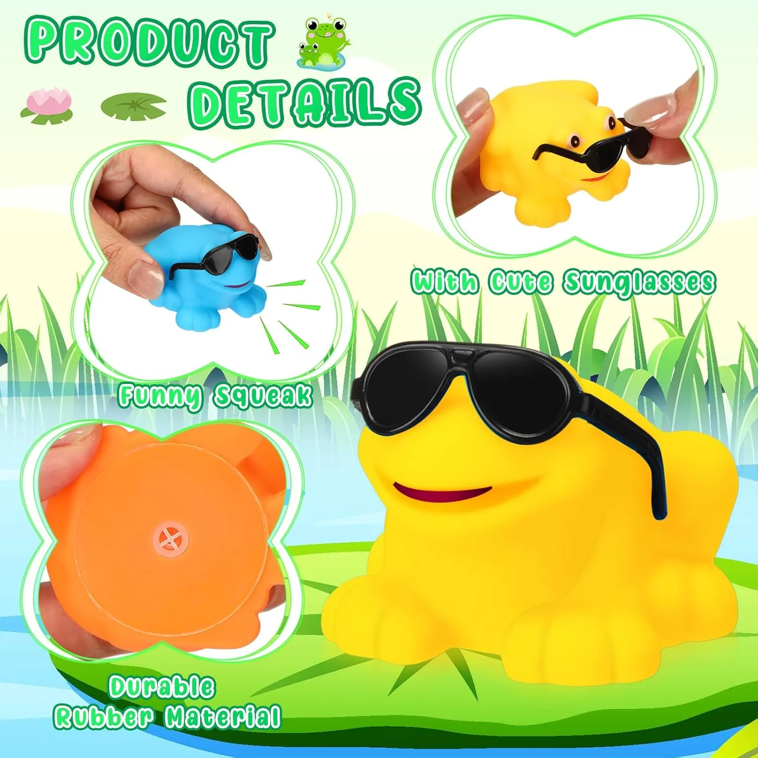 Toy Mini Floating Frogs with Sunglasses for thumb transfer profession converse Baby Shower Birthday Party Favors Classroom Exchange Gifts Spring Prizes$ Colorful 36 Pack Rubber Frogs Bulk Squeak and Floating Rubber Bath 