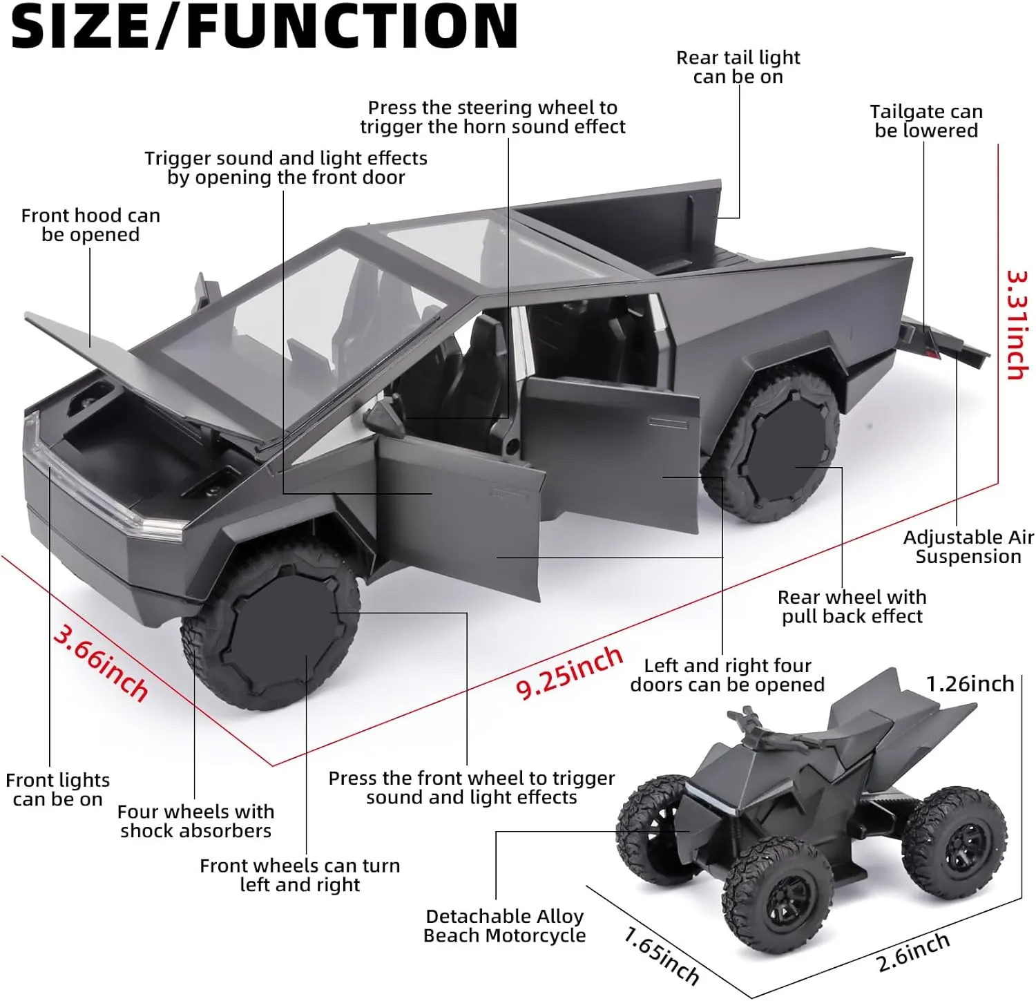 Toy Pickup Truck,Metal Diecast Truck Model,Pull liter supervisor Back Cars Toys with Light and Sound,Trucks for Kids Ages 4-8??Grey?? Trucks for Boys 1/24 