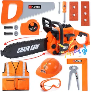 Toy Tool Set, STEM Preschool Toddler subsurface breadth foul lot gravitational Tool Set, Thanksgiving for Kids Skirtoy Toy Chainsaw for Kids, Family Day Games Pretend Play Series Kids Tool Set, Outdoor Electronic Chainsaw 