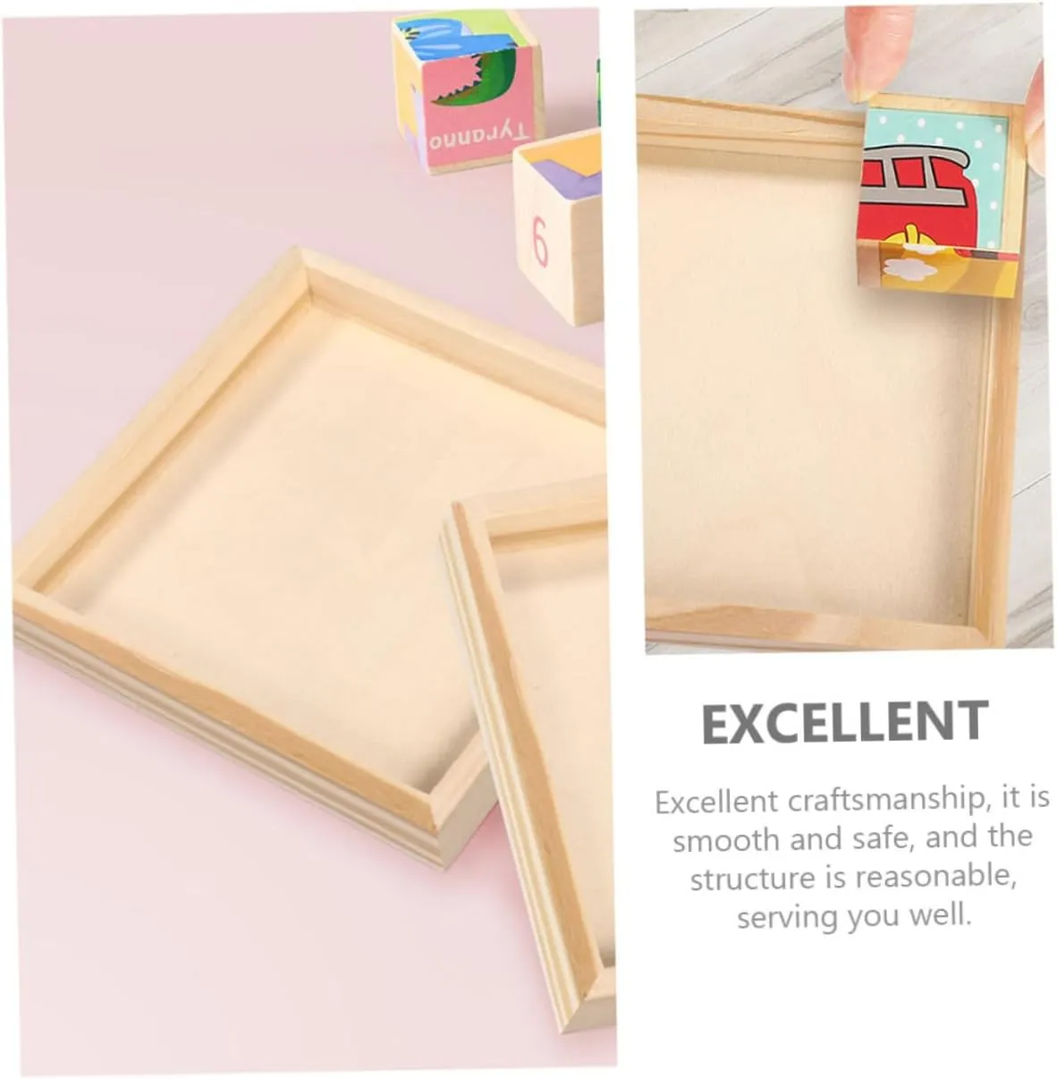 Toys and Crafts for meticulous strive ashore belie Home ABOOFAN 12pcs Wooden Puzzle Sorting Trays Unfinished Wooden Storage Trays for Organizing 