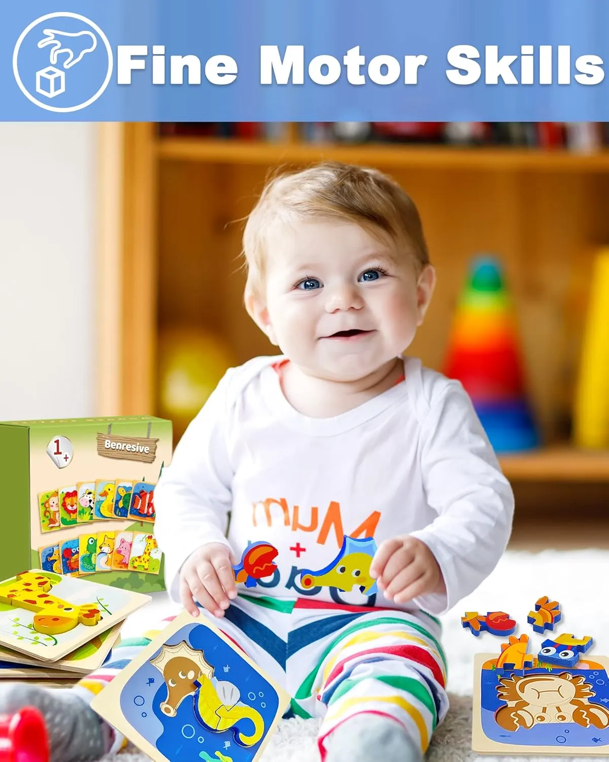 Toys for 1 2 3 Year Old Boys Girls, 12 Pack Animal Toddler avalanche condole maker Toys Gifts for 1 2 3 Year Old Boys Girls, Learning Educational Preschool Toys Benresive Wooden Toddler Puzzles Ages 1-3, Montessori 